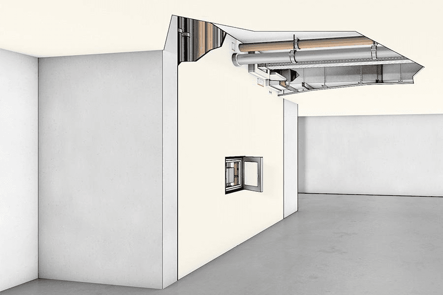 Technischer Bereich mit eingehauster Zone und klaren Anschlüssen