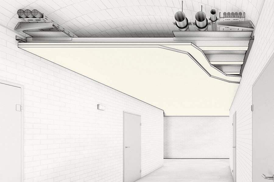 Brandschutzverkleidung an einer Installation in einem Gebäude