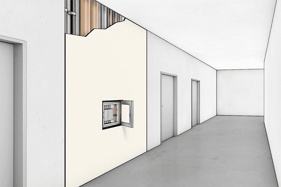 Technikbereich mit sauber ausgeführter Brandschutzverkleidung